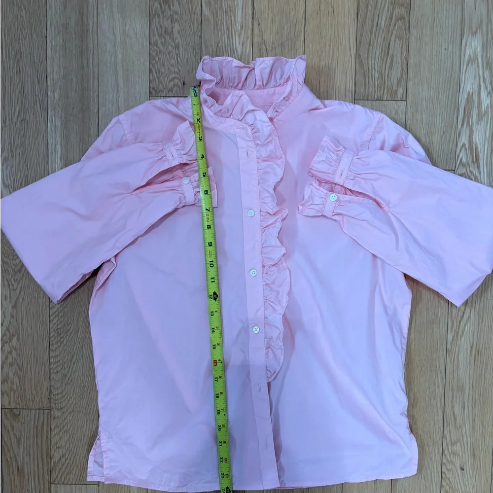 J.Crew Cottage Top in Cotton Poplin Pink Ruffle High Neck Blouse Size 2